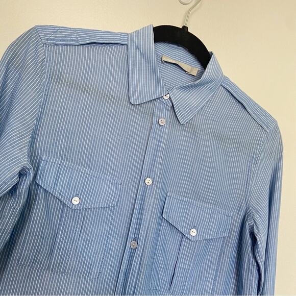 Vince Striped Button Up Double Pocket Cotton Blouse - Picture 2 of 6